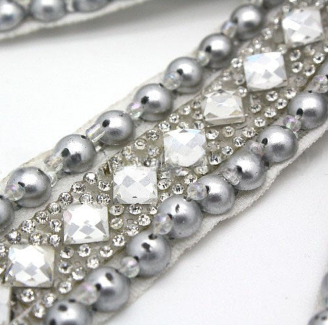 SILVER FAUX CRYSTAL TRIM - sarahi.NYC