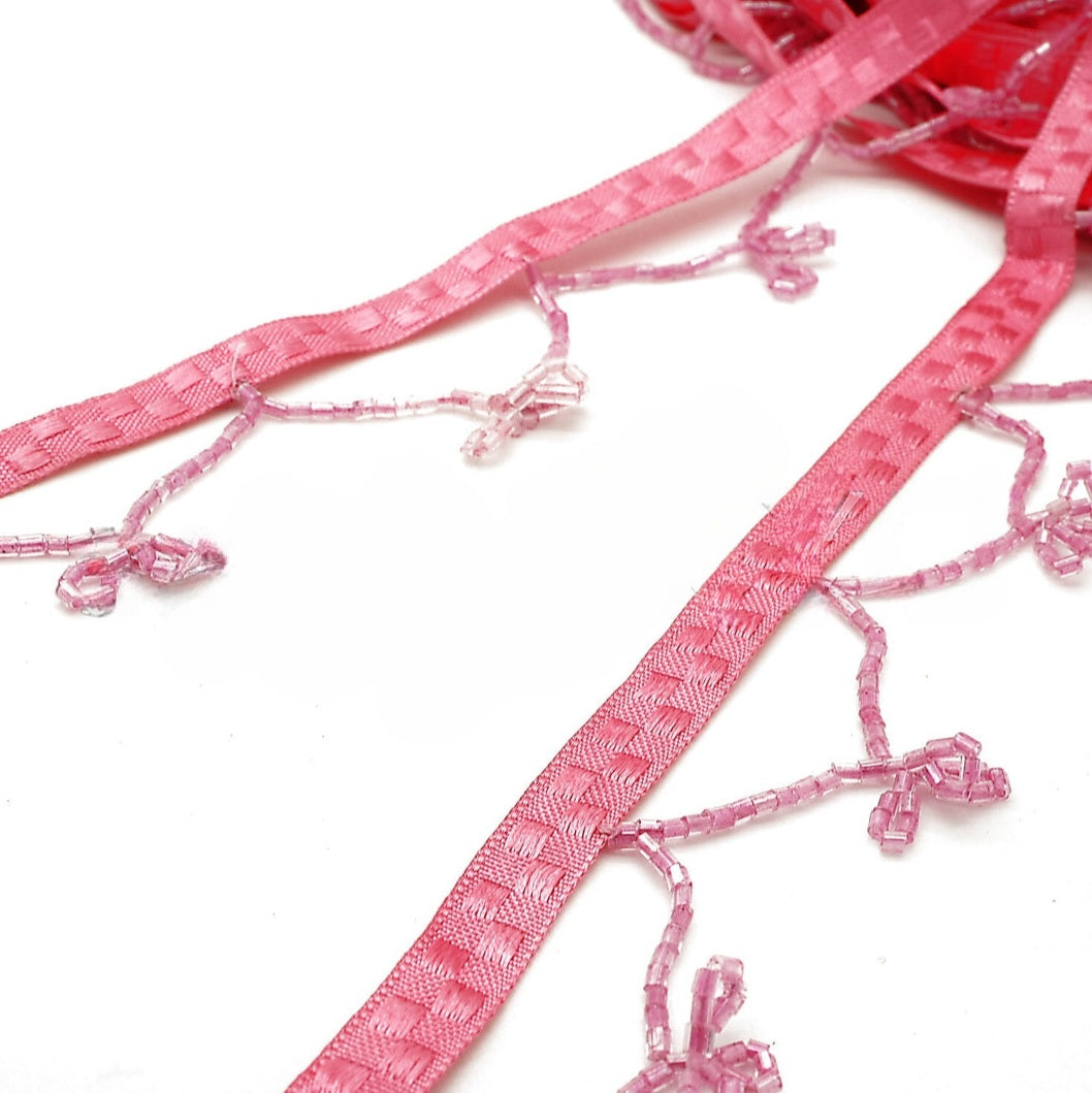 BUBBLEGUM PINK BEADED FRINGE - sarahi.NYC