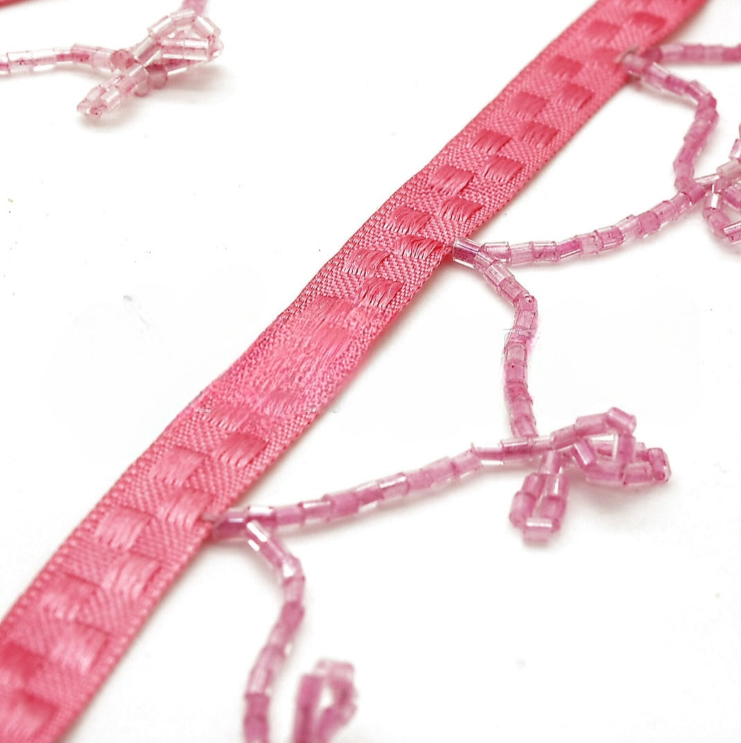 BUBBLEGUM PINK BEADED FRINGE - sarahi.NYC