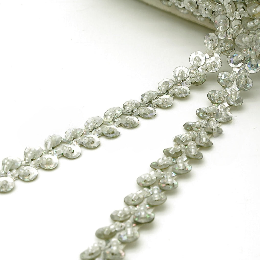 SILVER IRIDESCENT BEADED TRIM - sarahi.NYC