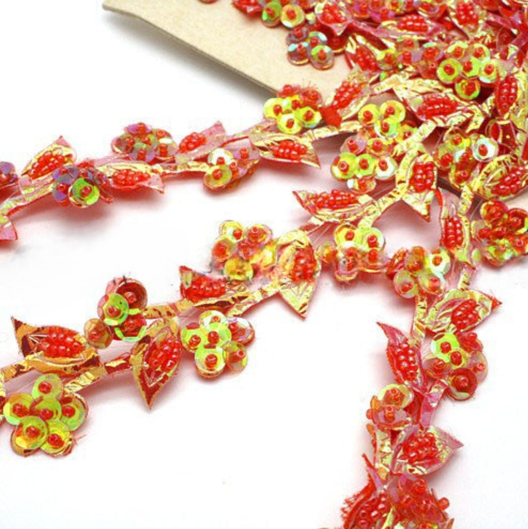 IRIDESCENT CORAL PEACH FLORAL TRIM - sarahi.NYC