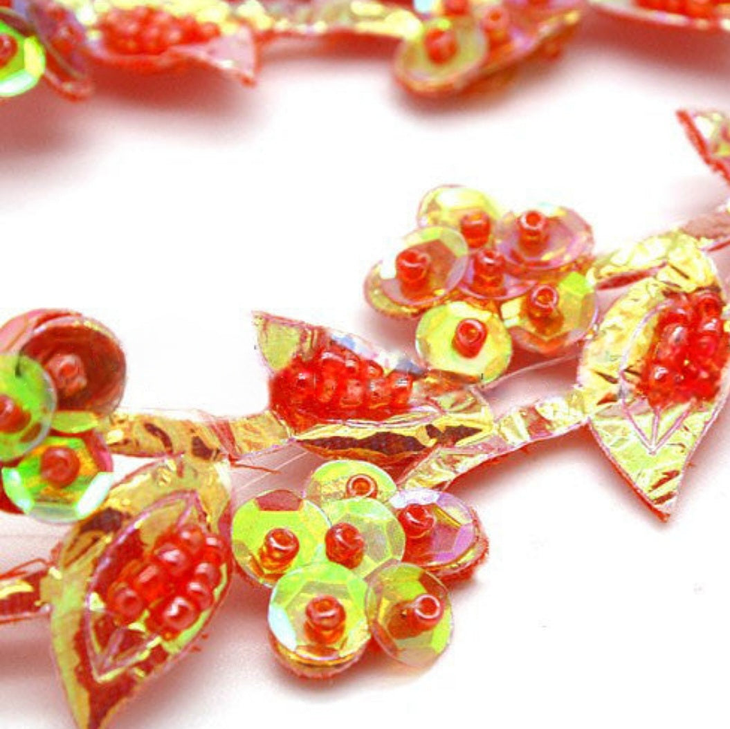 IRIDESCENT CORAL PEACH FLORAL TRIM - sarahi.NYC