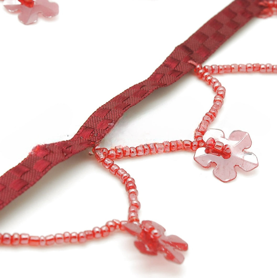 RED FLORAL BEADED FRINGE TRIM - sarahi.NYC
