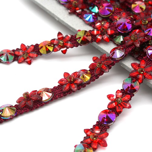 MAROON FLORAL RHINESTONE TRIM - sarahi.NYC