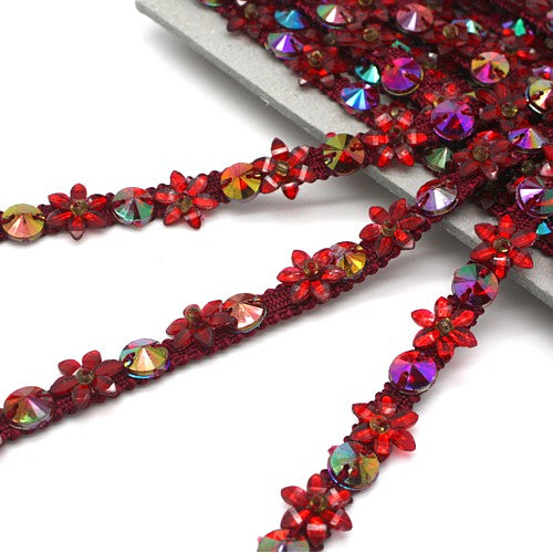 MAROON FLORAL RHINESTONE TRIM - sarahi.NYC