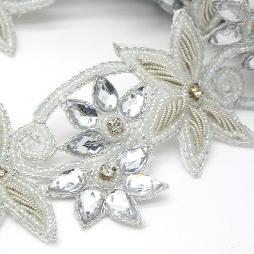 WHITE SILVER BEADED RHINESTONE TRIM - sarahi.NYC