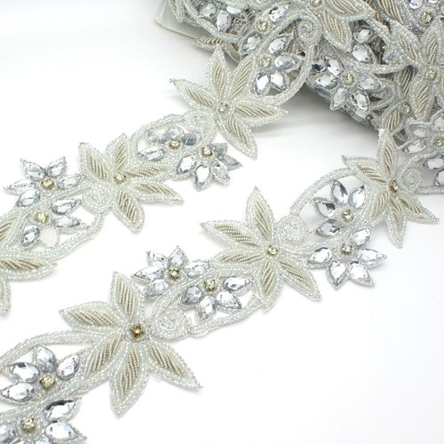 WHITE SILVER BEADED RHINESTONE TRIM - sarahi.NYC