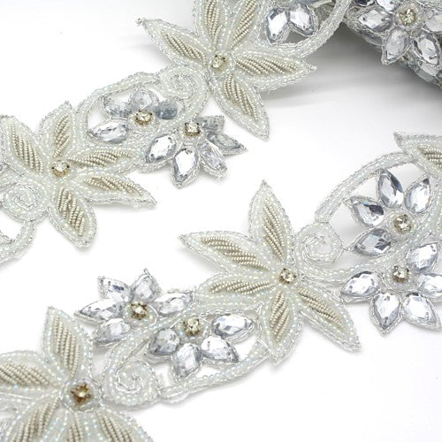 WHITE SILVER BEADED RHINESTONE TRIM - sarahi.NYC