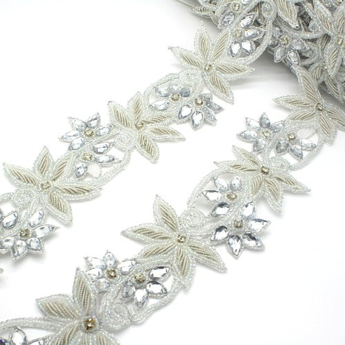 WHITE SILVER BEADED RHINESTONE TRIM - sarahi.NYC