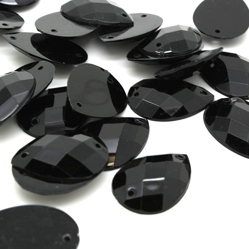 PACK OF 10 - TEARDROP 25 mm BLACK FLAT  RHINESTONE GEMS - sarahi.NYC