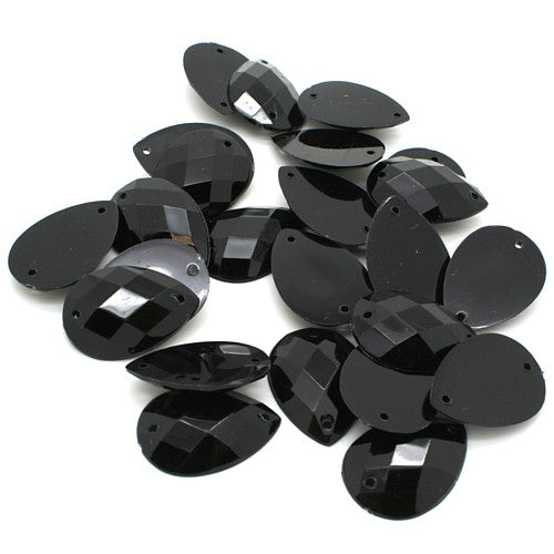 PACK OF 10 - TEARDROP 25 mm BLACK FLAT  RHINESTONE GEMS - sarahi.NYC