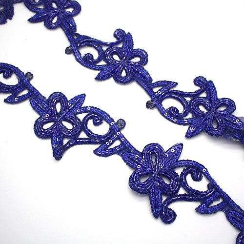 BLUE BEADED FLORAL TRIM - sarahi.NYC