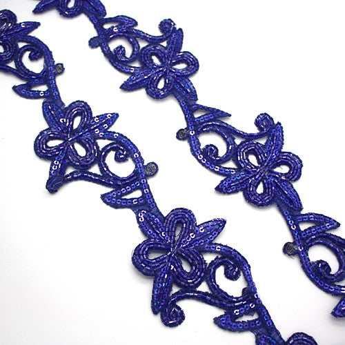 BLUE BEADED FLORAL TRIM - sarahi.NYC