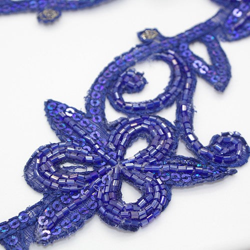 BLUE BEADED FLORAL TRIM - sarahi.NYC