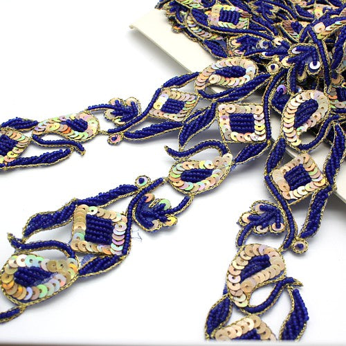 BLUE GOLD SEQUIN BEADED TRIM - sarahi.NYC