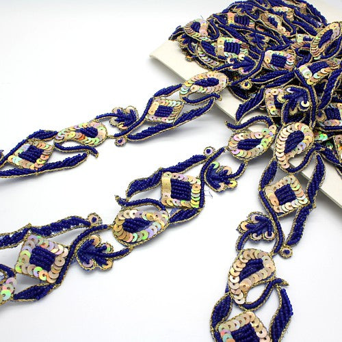 BLUE GOLD SEQUIN BEADED TRIM - sarahi.NYC