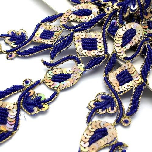 BLUE GOLD SEQUIN BEADED TRIM - sarahi.NYC