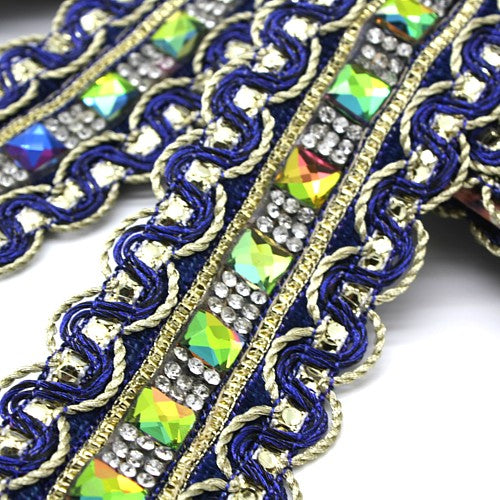 BLUE MULTI RHINESTONE FLORAL TRIM - sarahi.NYC