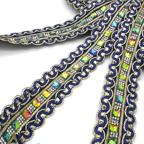 BLUE MULTI RHINESTONE FLORAL TRIM - sarahi.NYC