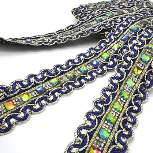 BLUE MULTI RHINESTONE FLORAL TRIM - sarahi.NYC