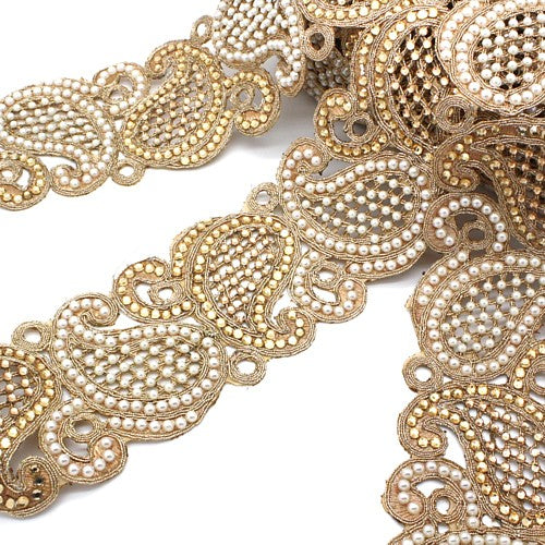 BRONZE PEARL RHINESTONE PAISLEY TRIM - sarahi.NYC