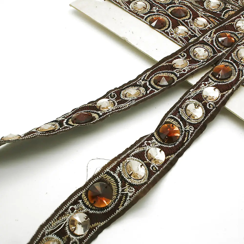 Brown Hotfix Rhinestone Ribbon Style Trim - Sarahi.nyc Trims