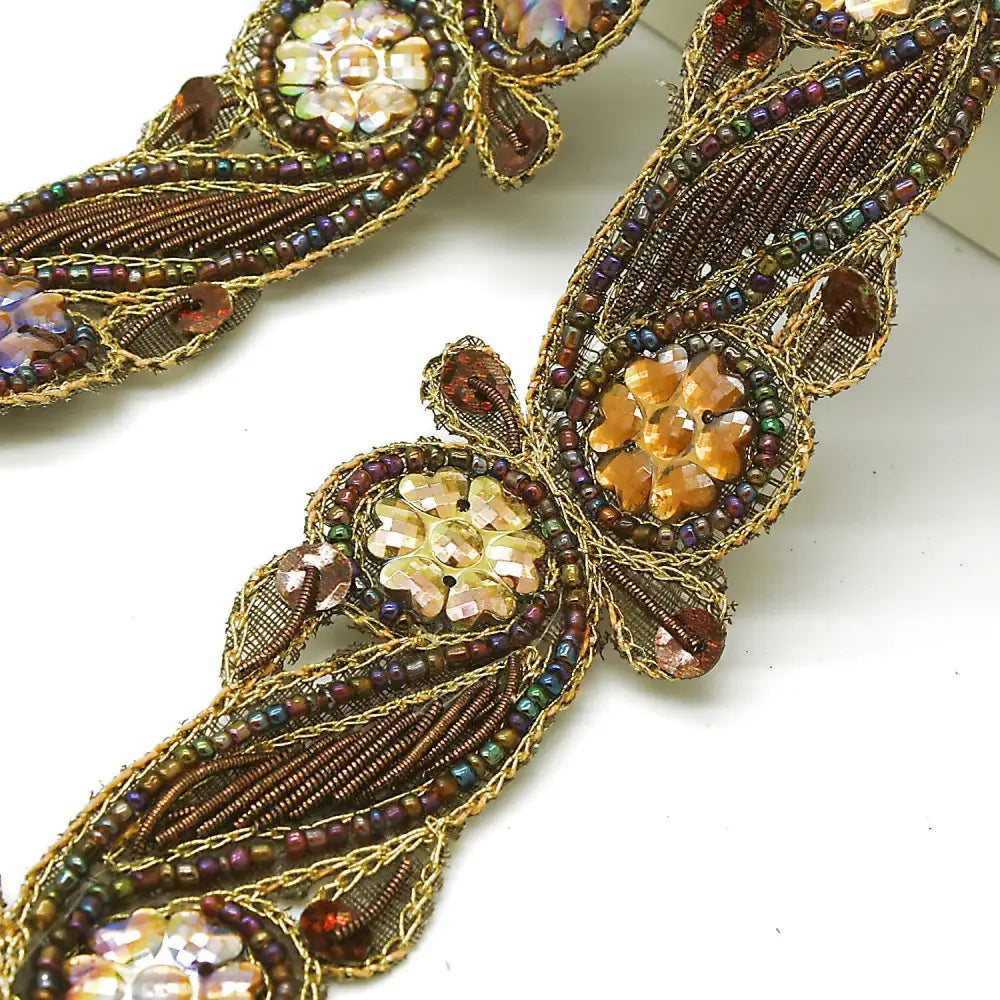 Brown Swirl Sequin Floral Trim - Sarahi.nyc Fabric Trims