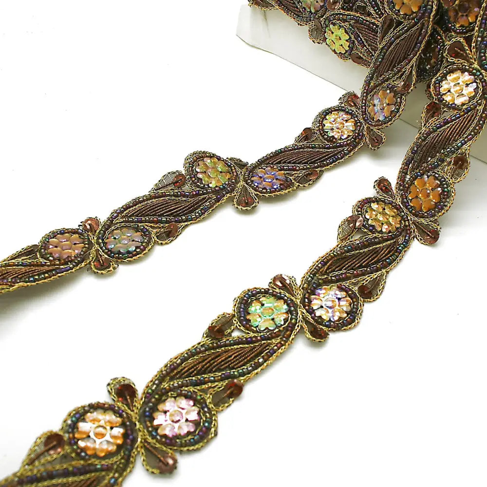 Brown Swirl Sequin Floral Trim - Sarahi.nyc Fabric Trims