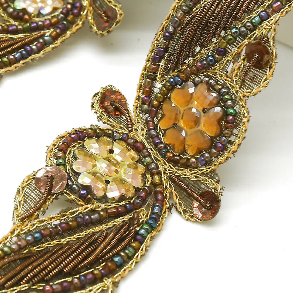 Brown Swirl Sequin Floral Trim - Sarahi.nyc Fabric Trims