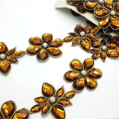BROWN RHINESTONE FLOWER TRIM - sarahi.NYC