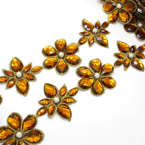 BROWN RHINESTONE FLOWER TRIM - sarahi.NYC