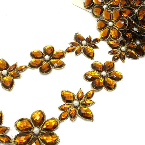BROWN RHINESTONE FLOWER TRIM - sarahi.NYC