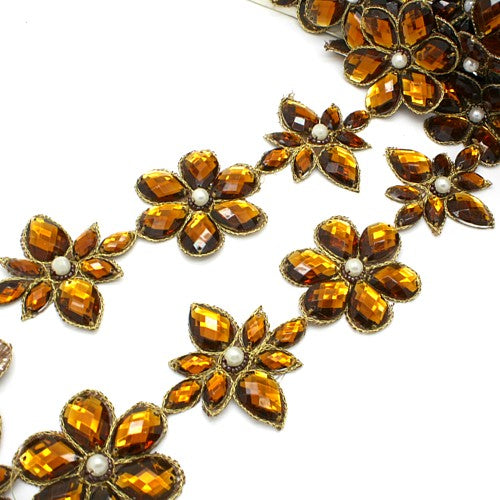 BROWN RHINESTONE FLOWER TRIM - sarahi.NYC