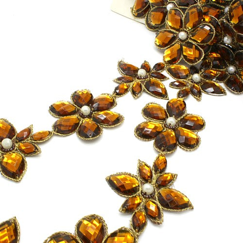 BROWN RHINESTONE FLOWER TRIM - sarahi.NYC