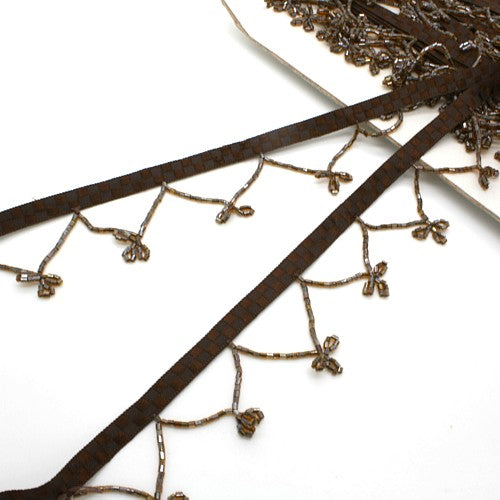 BROWN BEADED FRINGE TRIM - sarahi.NYC