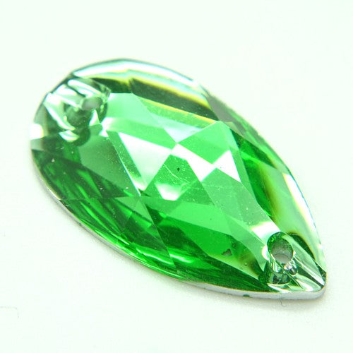PACK OF 10 - TEARDROP 28 mm FLAT BACK GREEN RHINESTONE GEMS - sarahi.NYC