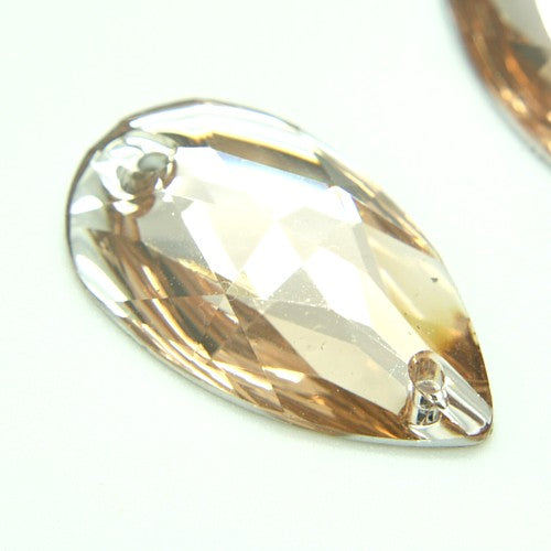 PACK OF 10 - TEARDROP 28 mm FLAT BACK LIGHT PEACH RHINESTONE GEMS - sarahi.NYC