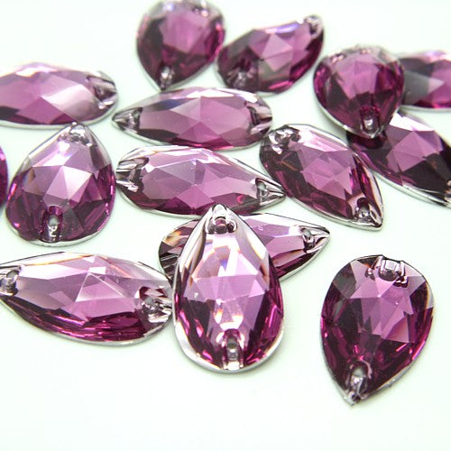 PACK OF 10 - TEARDROP 28 mm FLAT BACK CERISE RHINESTONE GEMS - sarahi.NYC