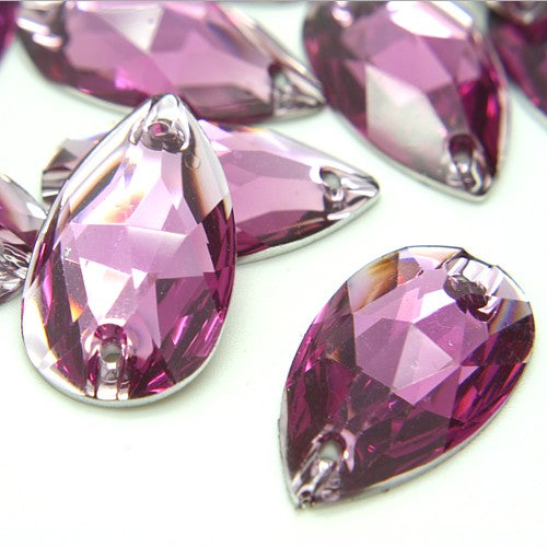 PACK OF 10 - TEARDROP 28 mm FLAT BACK CERISE RHINESTONE GEMS - sarahi.NYC