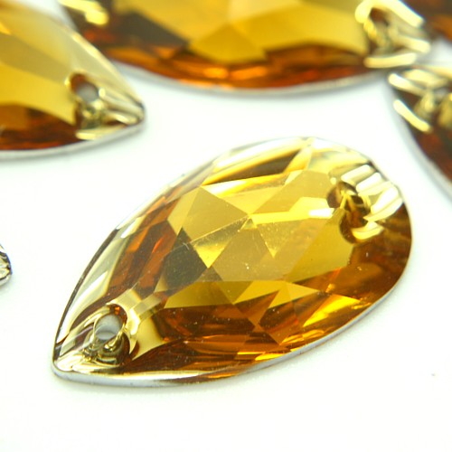 PACK OF 10 - TEARDROP 28 mm FLAT YELLOW GOLD RHINESTONE GEMS - sarahi.NYC