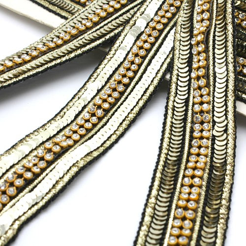 GOLD BLACK SEQUIN CRYSTAL TRIM - sarahi.NYC