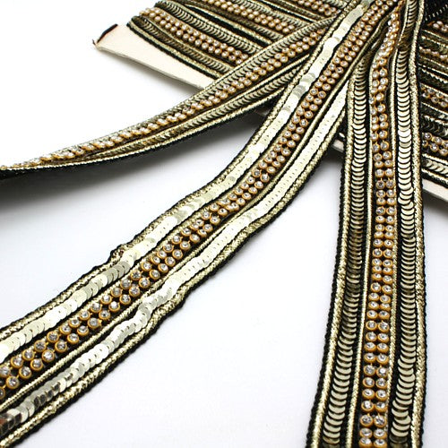 GOLD BLACK SEQUIN CRYSTAL TRIM - sarahi.NYC