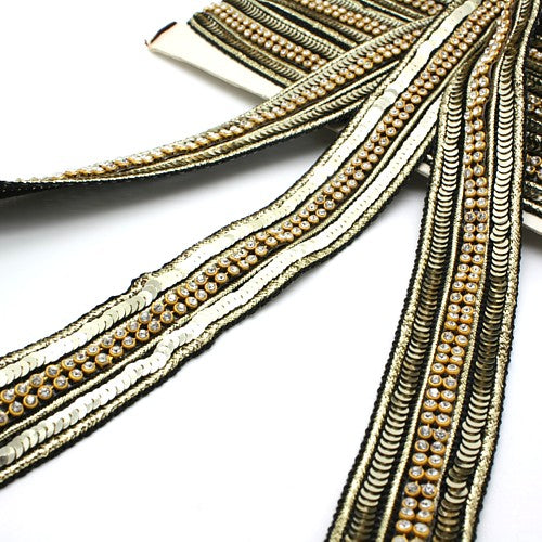 GOLD BLACK SEQUIN CRYSTAL TRIM - sarahi.NYC