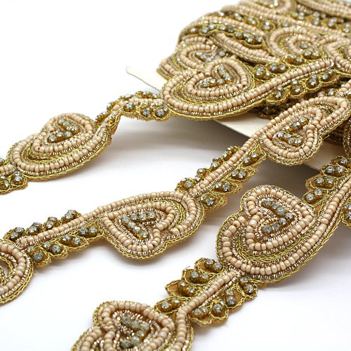 GOLD CRYSTAL BEADED LOVE HEART TRIM - sarahi.NYC