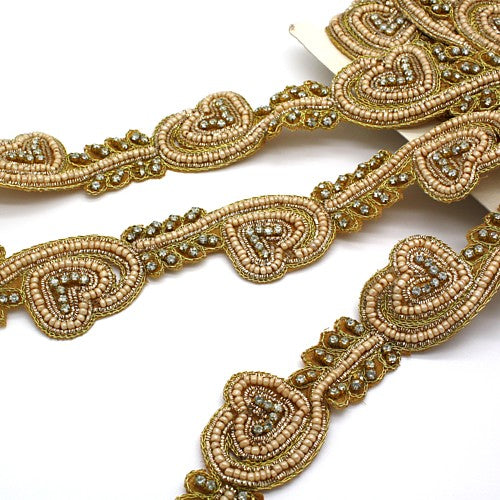 GOLD CRYSTAL BEADED LOVE HEART TRIM - sarahi.NYC