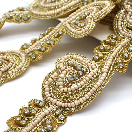 GOLD CRYSTAL BEADED LOVE HEART TRIM - sarahi.NYC