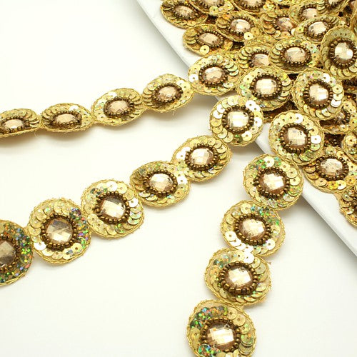 GOLD CIRCLE RHINESTONE TRIM - sarahi.NYC