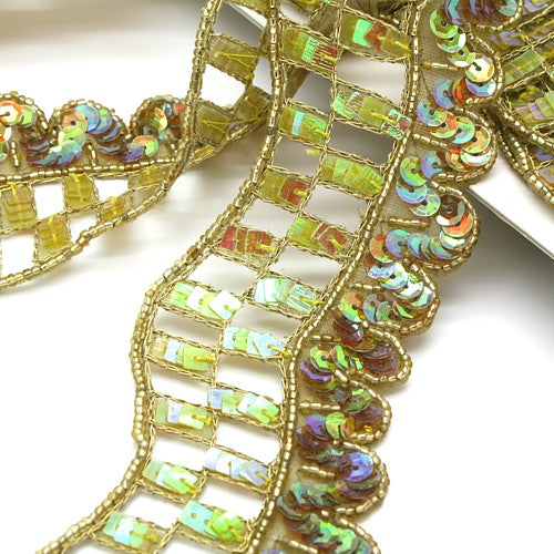 GREEN BEADED NET SEQUIN TRIM - sarahi.NYC
