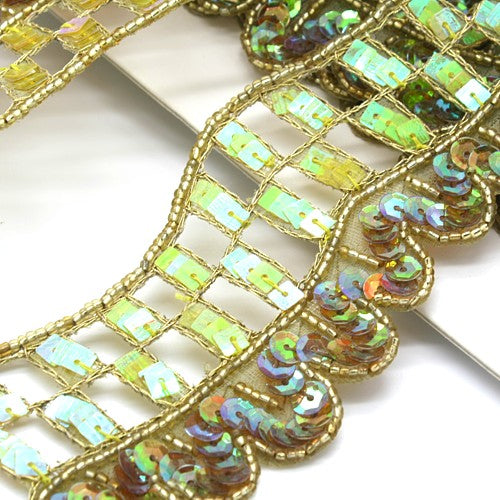 GREEN BEADED NET SEQUIN TRIM - sarahi.NYC