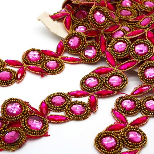 HOT PINK GOLD RHINESTONE TRIM - sarahi.NYC
